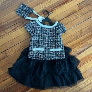 Girl's Badgley Mishka Chic Black Tweed 2-Piece Set with Tulle Skirt & Handbag 6X